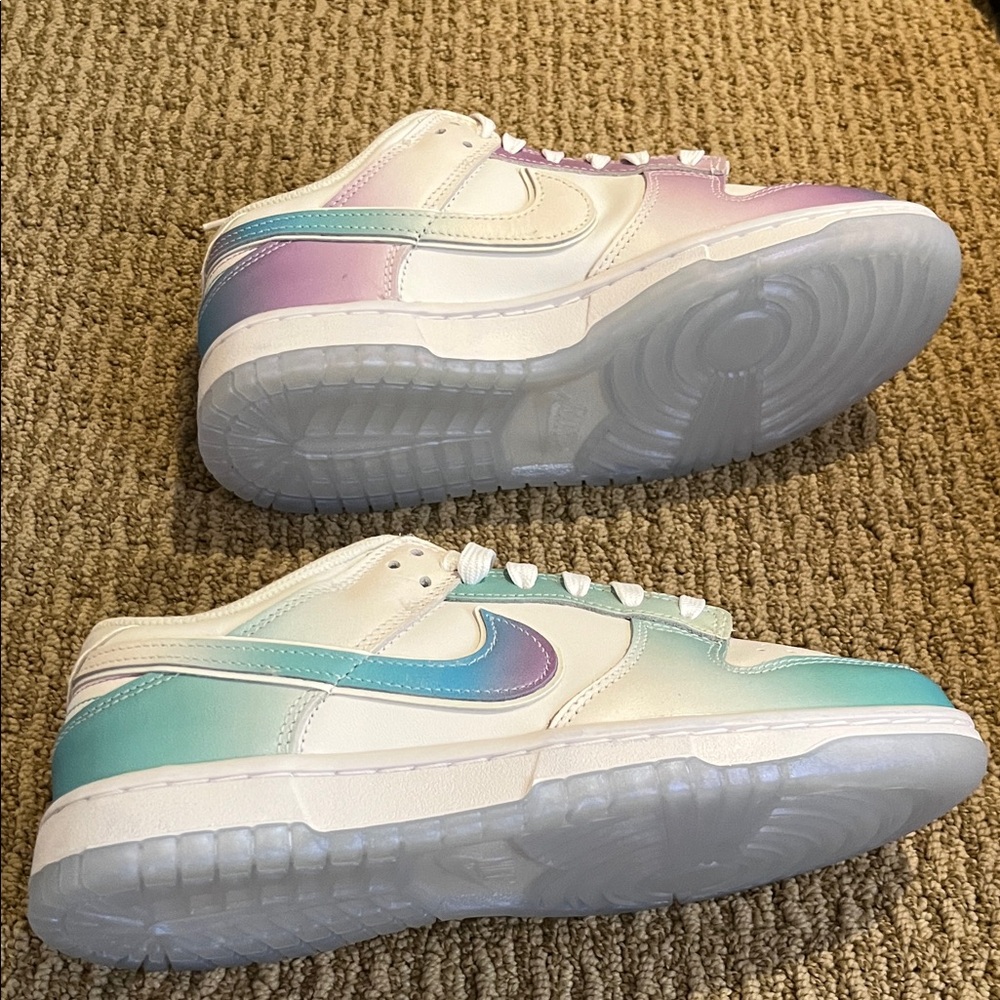 Nike Dunk Low White Sneakers with Teal and Purple Accents - Picture 5 of 6